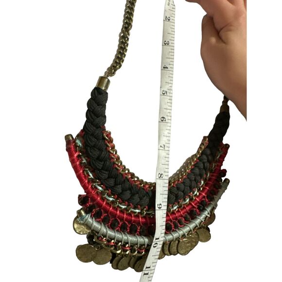 Women’s Chunky Tiered Braided Dangle Adjustable Chain Necklace Boho Navajo Weste - Picture 3 of 4